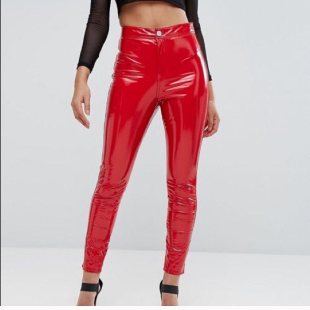 Asos rivington red vinyl pants
